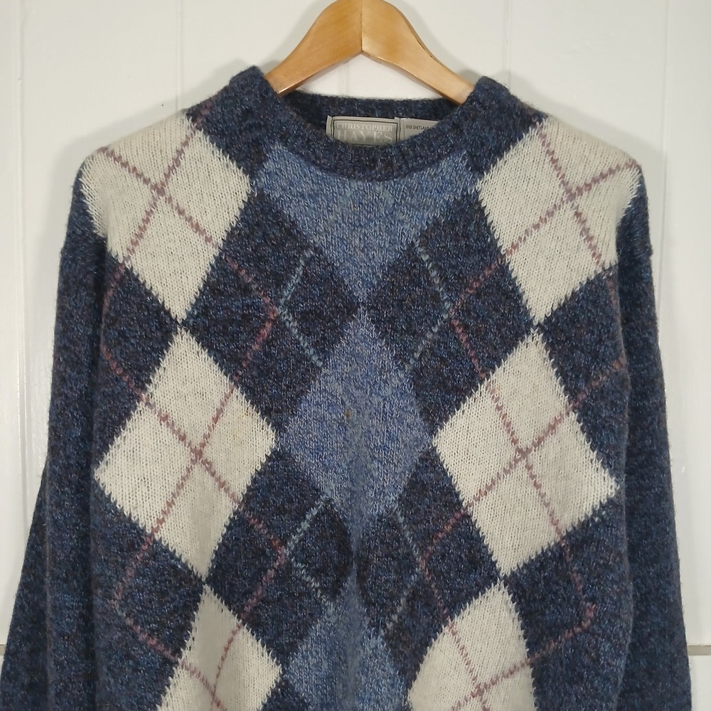 Christopher Hayes Sweater Mens M‎ Blue Argyle Shetland Wool Made in Ireland